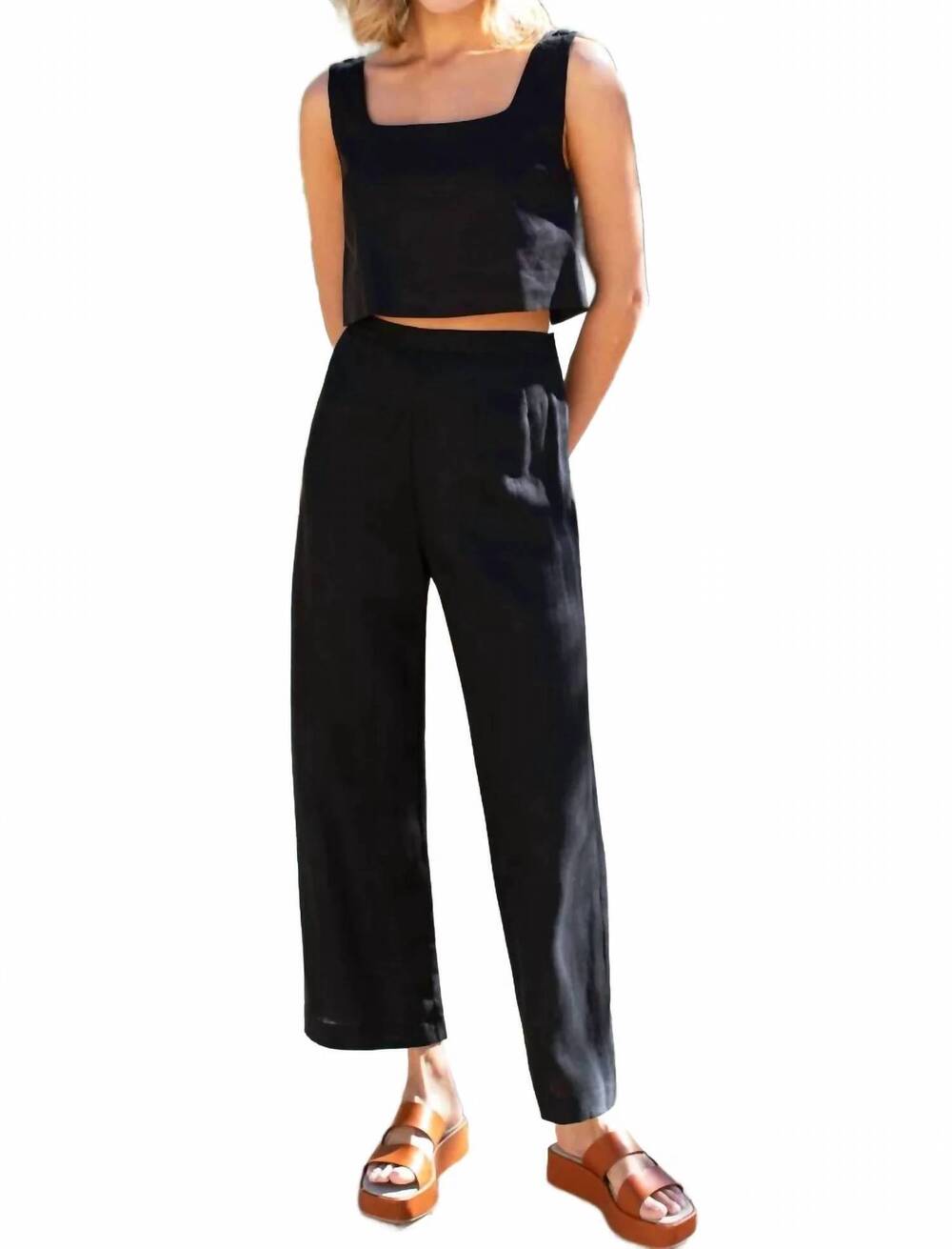 NEW EMERSON FRY women's roma wide leg pants in black linen